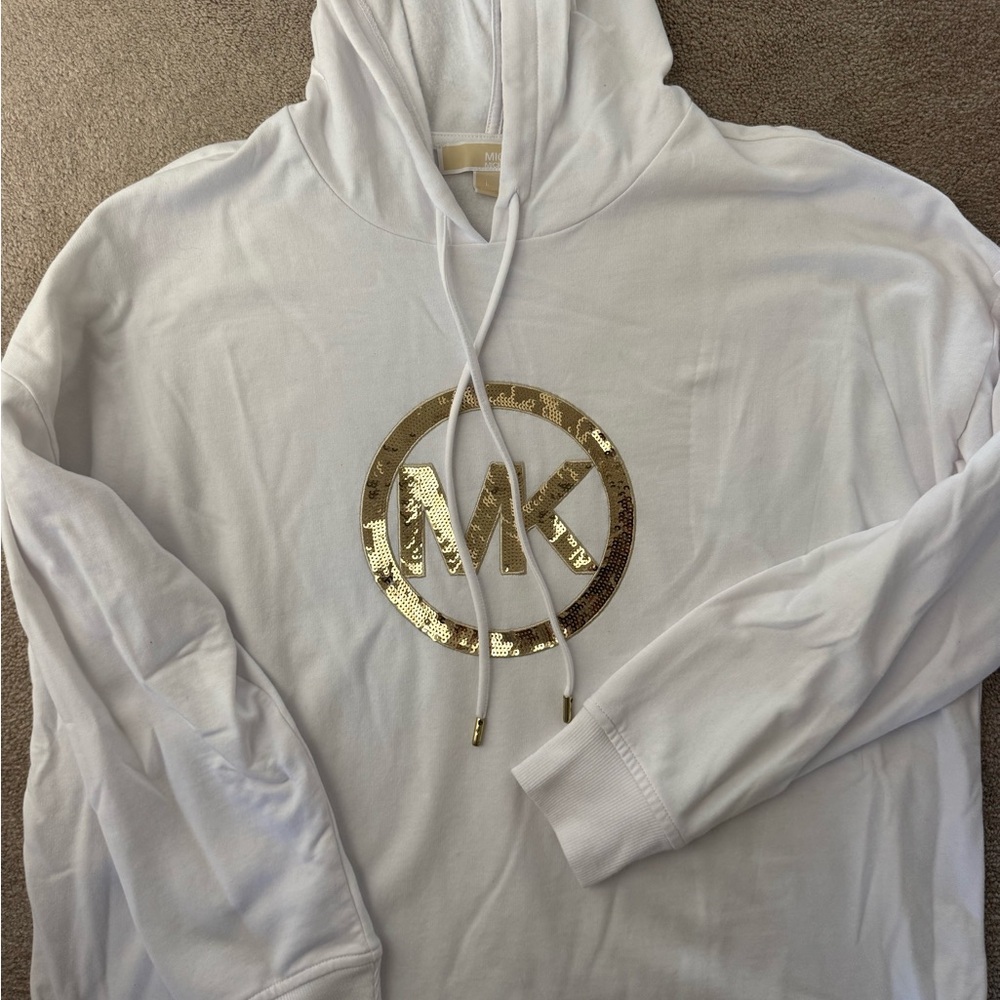 White Hoodie with Gold Logo Michael Kors